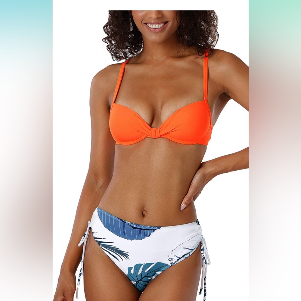 CUPSHE Women's Bikini Swimsuit Floral Print Knotted Tie Two Piece Size M